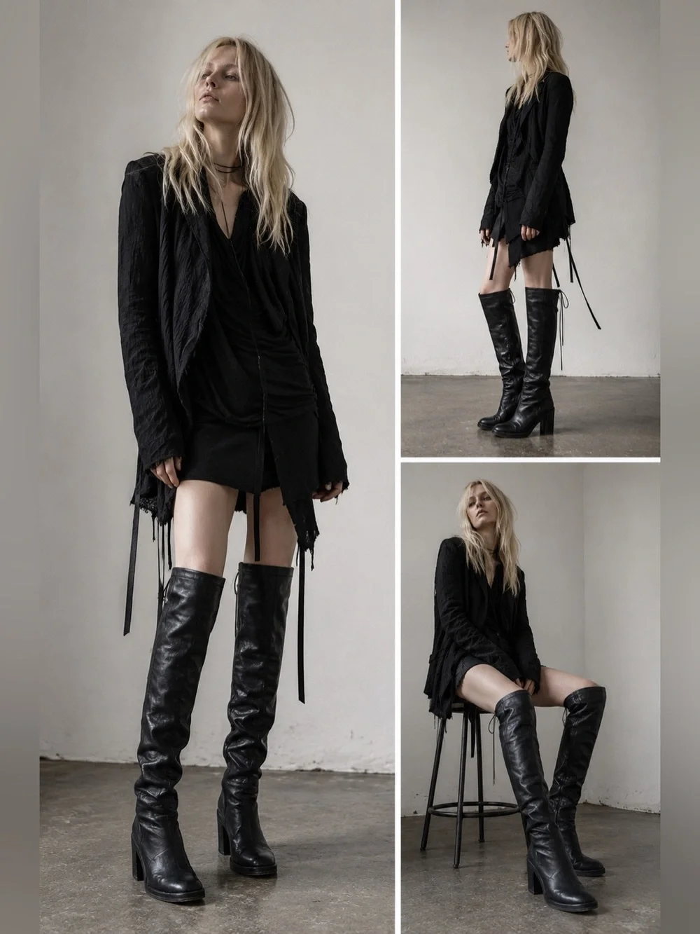 Ann Demeulemeester Black Leather Knee High Boots Archive Goth Avant Garde